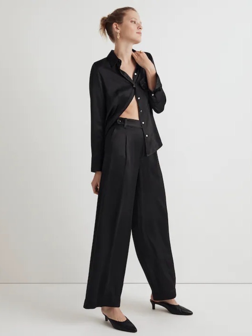 Madewell The Harlow Wide Leg Satin Pants Black Size 2